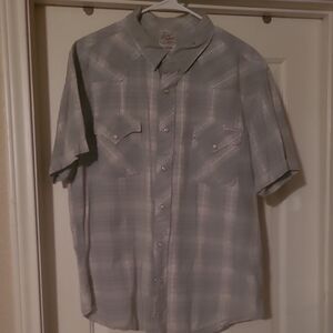 Lucky Brand Men's Light Gray Plaid Button Down Shirt